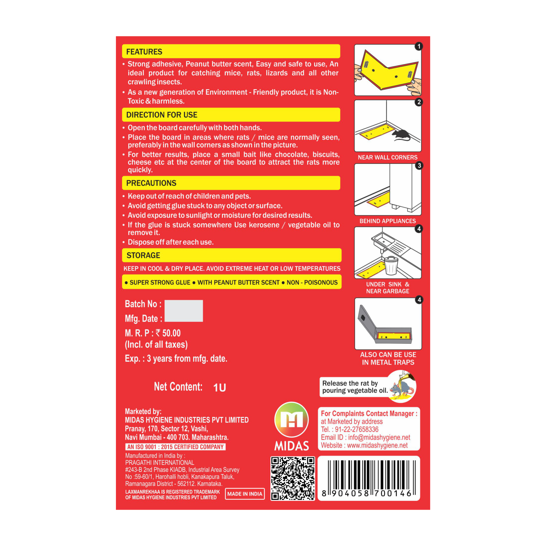 Laxman Rekhaa Mouse & Rat Glue Traps - Long Rat Pad (Pack of 2